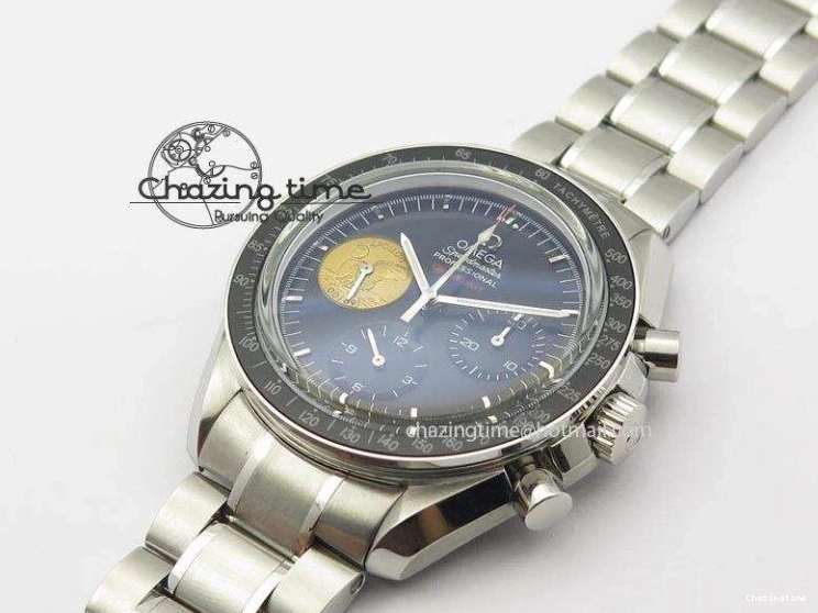 0524 Effortless Speedmaster Apollo 11 On SS Bracelet Manual Winding Chrono Movement 8225